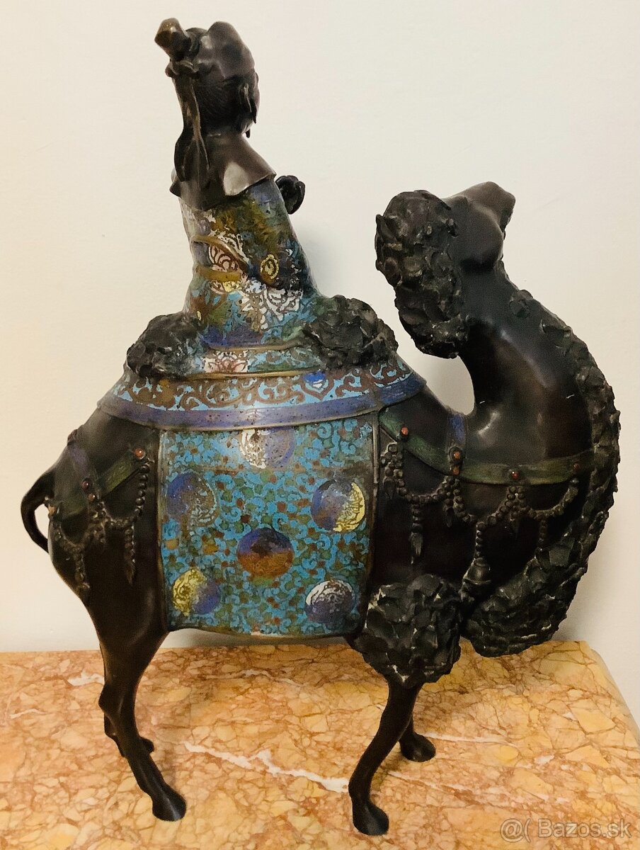 Starožitná bronzová socha Cloisonne Japonsko - 6