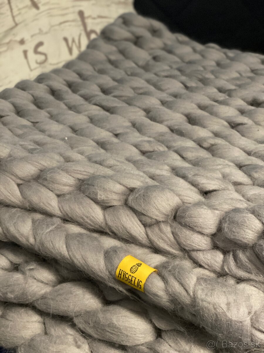 Ručne pletená deka z hrubej vlny – nová, sivá farba - 6