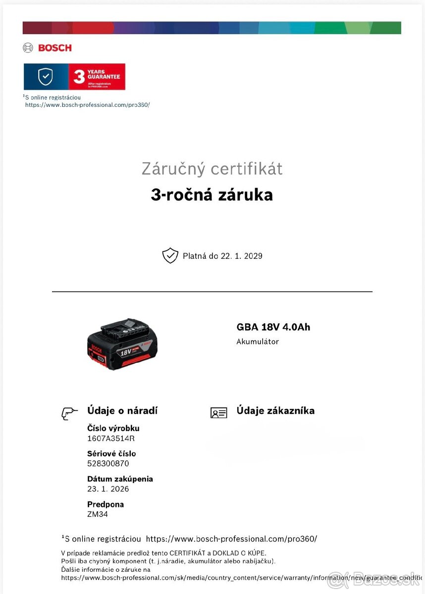 Akumulator Bosch GBA 18V 4.0Ah NOVY - 6