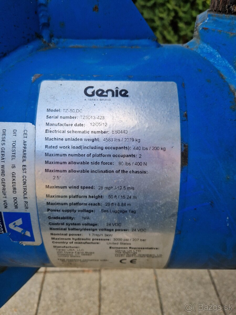 Pracovná plošina Genie TZ50, rok 2012, 18m - 8,5 bočný - 6