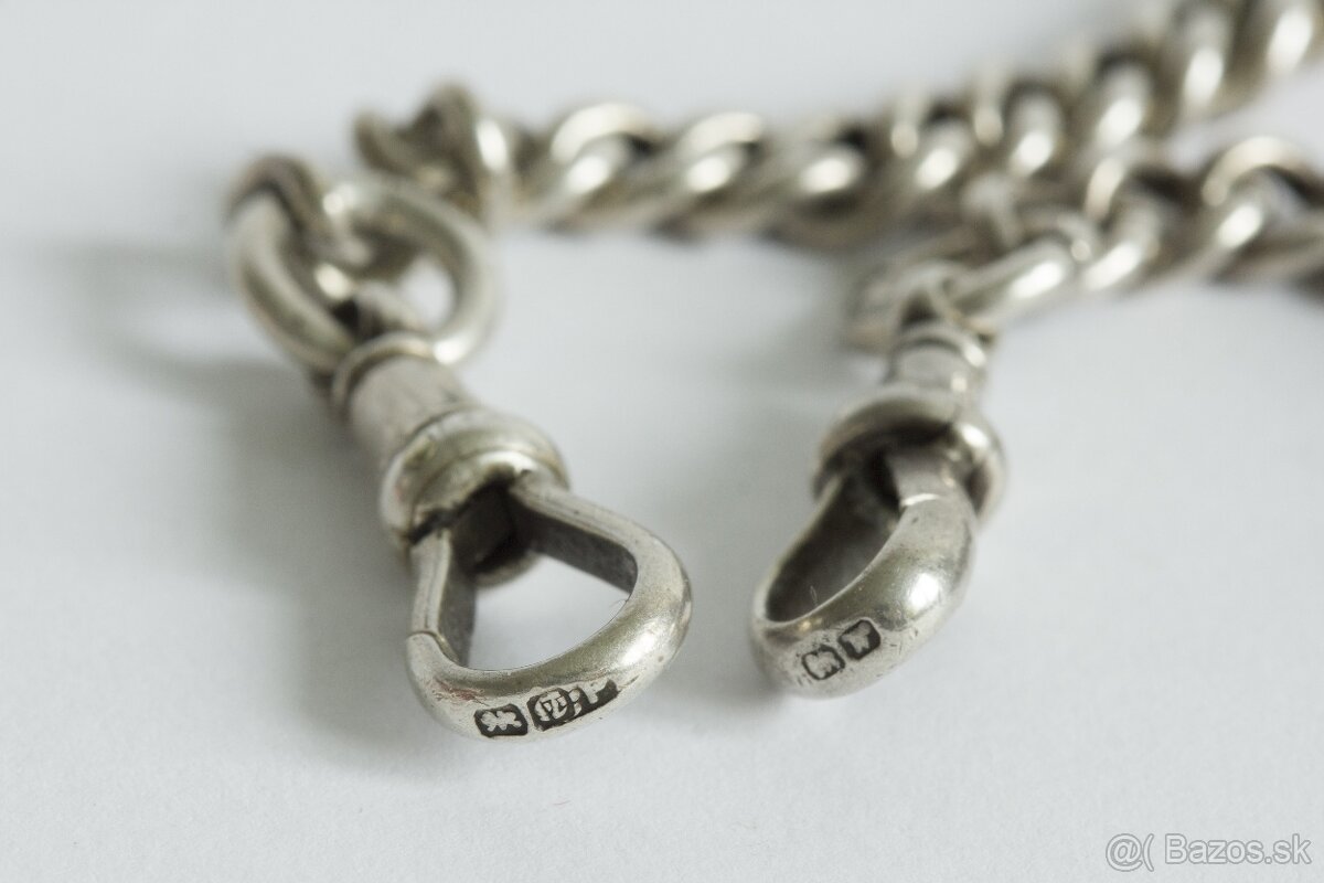 Masívna starožitná strieborná reťaz na vreckové hodinky s pr - 6