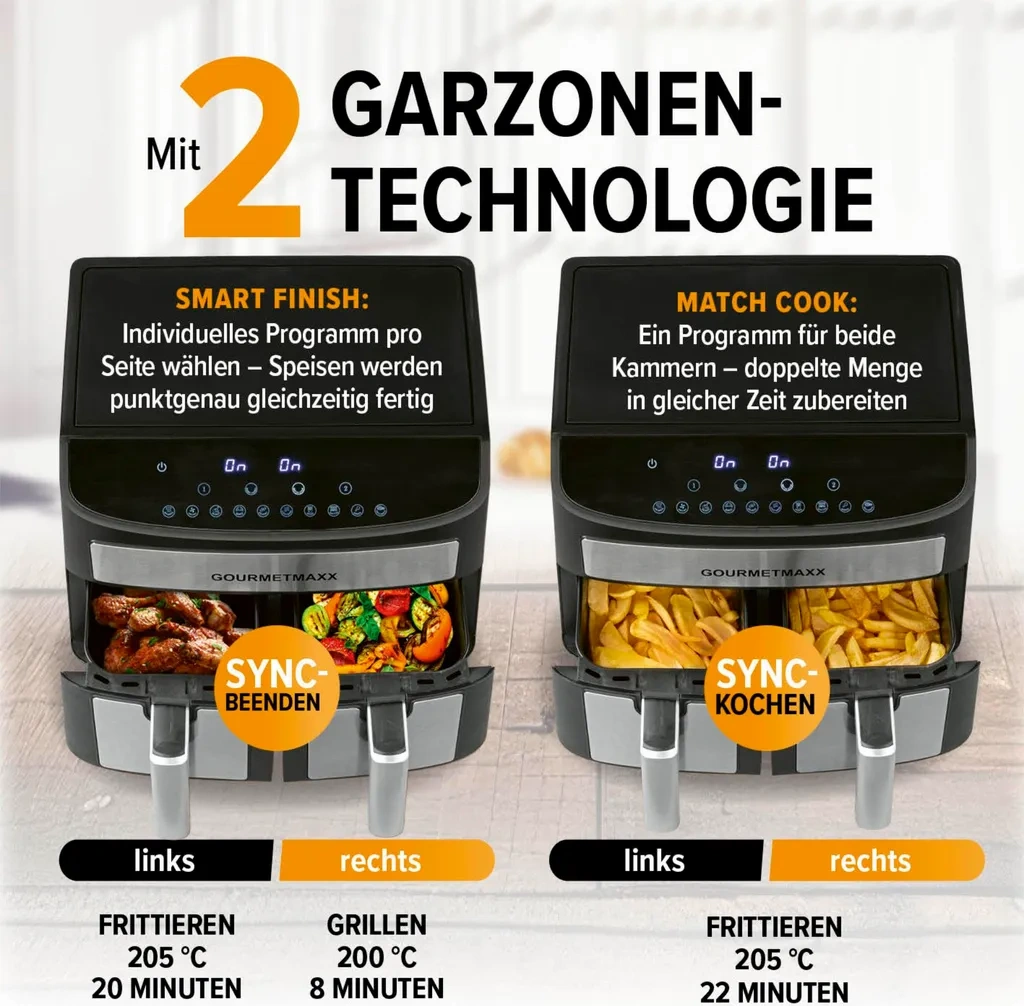 GOURMETmaxx Dvojkomorová teplovzdušná fritéza, 2 x 3,5 l - 6