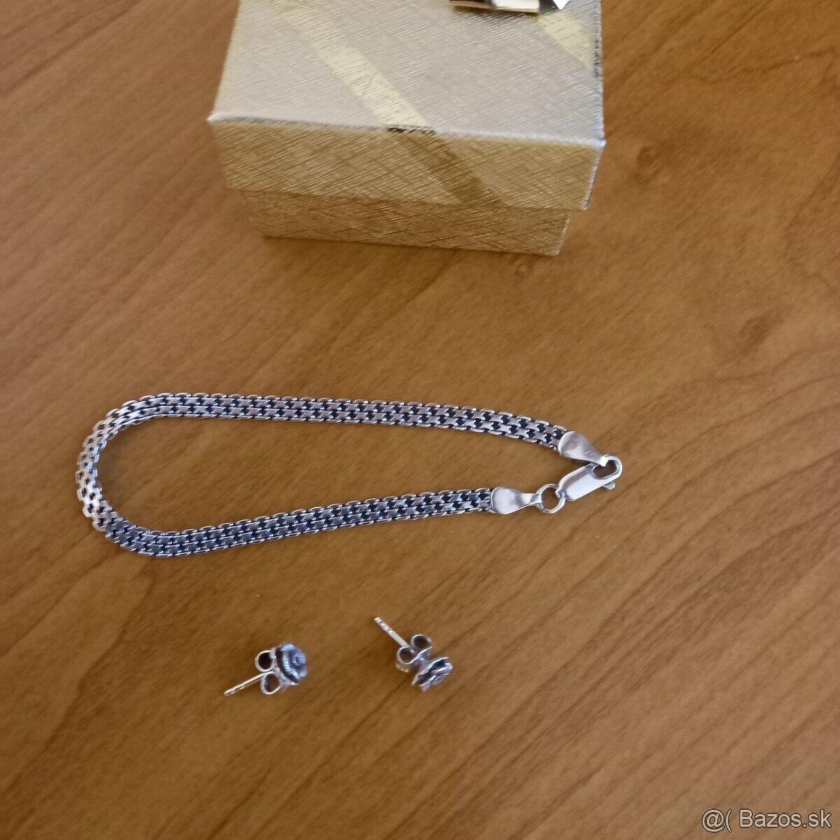 Strieborné naušnice a retiazka na ruku - 6