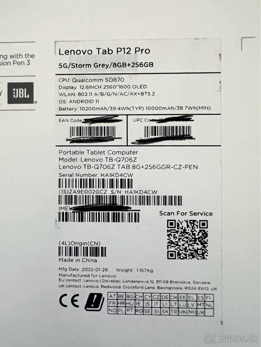 Tablet Lenovo Tab p12 Pro 8/256gb - 6