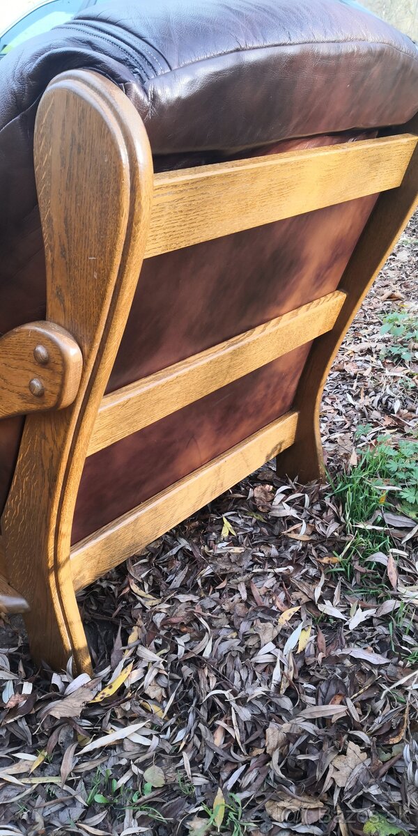 Kožená sedací souprava 3+1+1 s masivním dřevem TOP STAV - 6