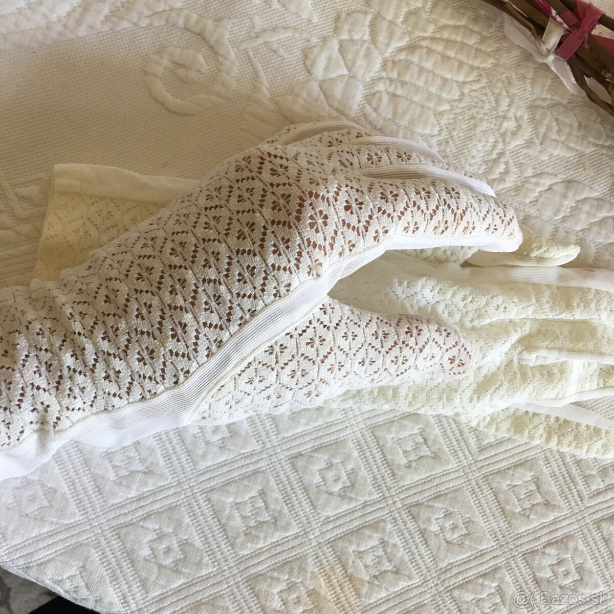 Vintage čipkované nylonové rukavice - 6