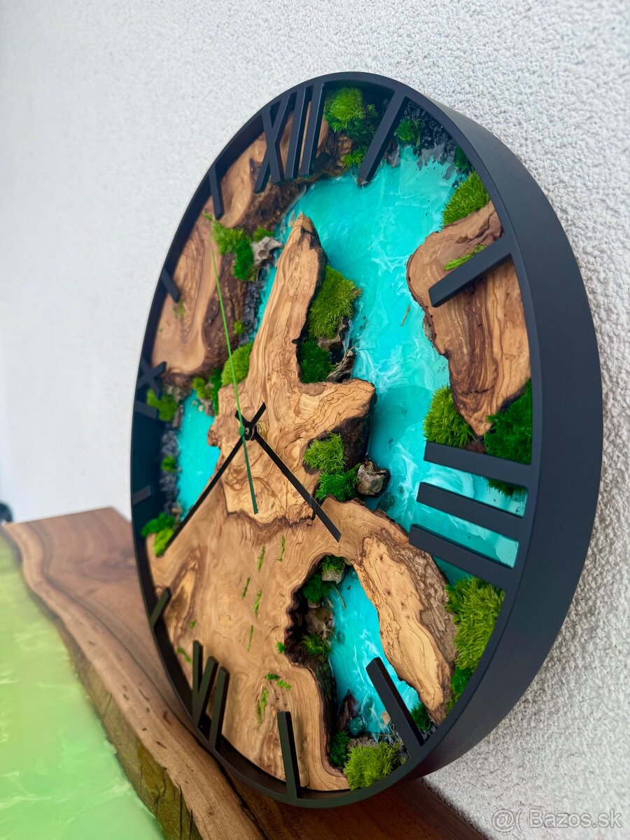 Machove hodiny s olivou a epoxidom 40cm , Epoxidove hodiny - 6