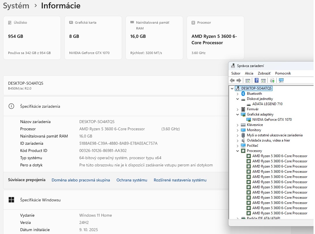 Herný PC,Ryzen 5 3600,GTX 1070 8GB,16GB RAM,M.2 - 6