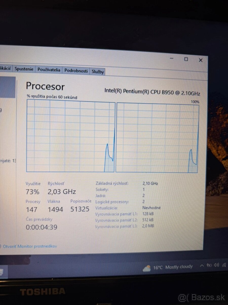 Predám Toshiba Satellite L750-1DN - funkcny - 6