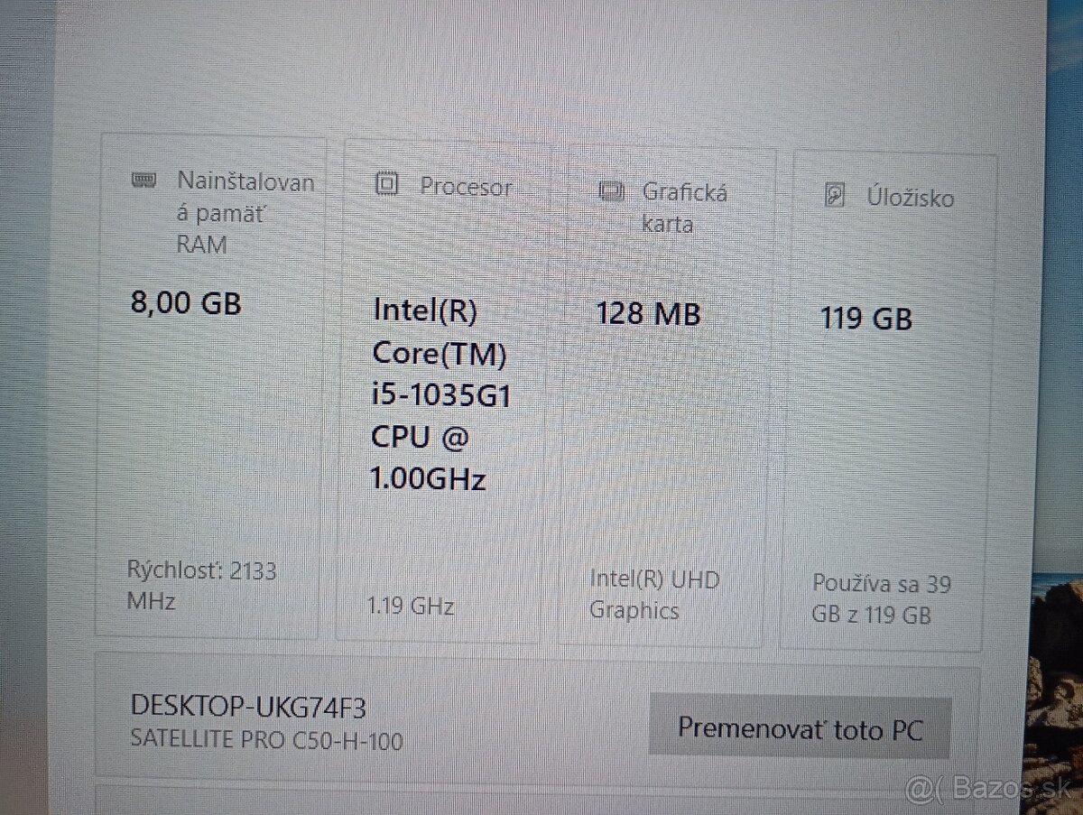 Dynabook Satellite c-50 - Intel core i5 1035G1 - 8gb ram - 6