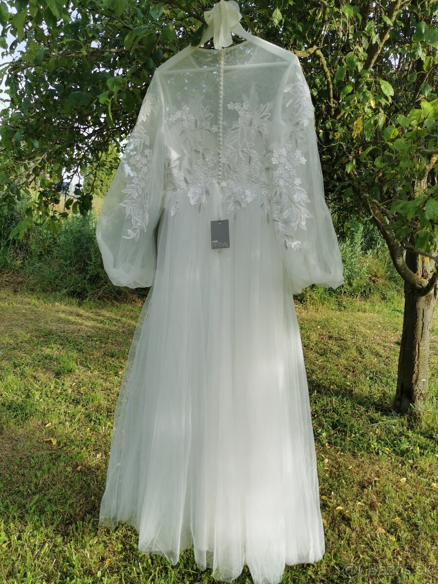 Svadobne saty - ASOS boho, nove - puff rukavy , M - 6