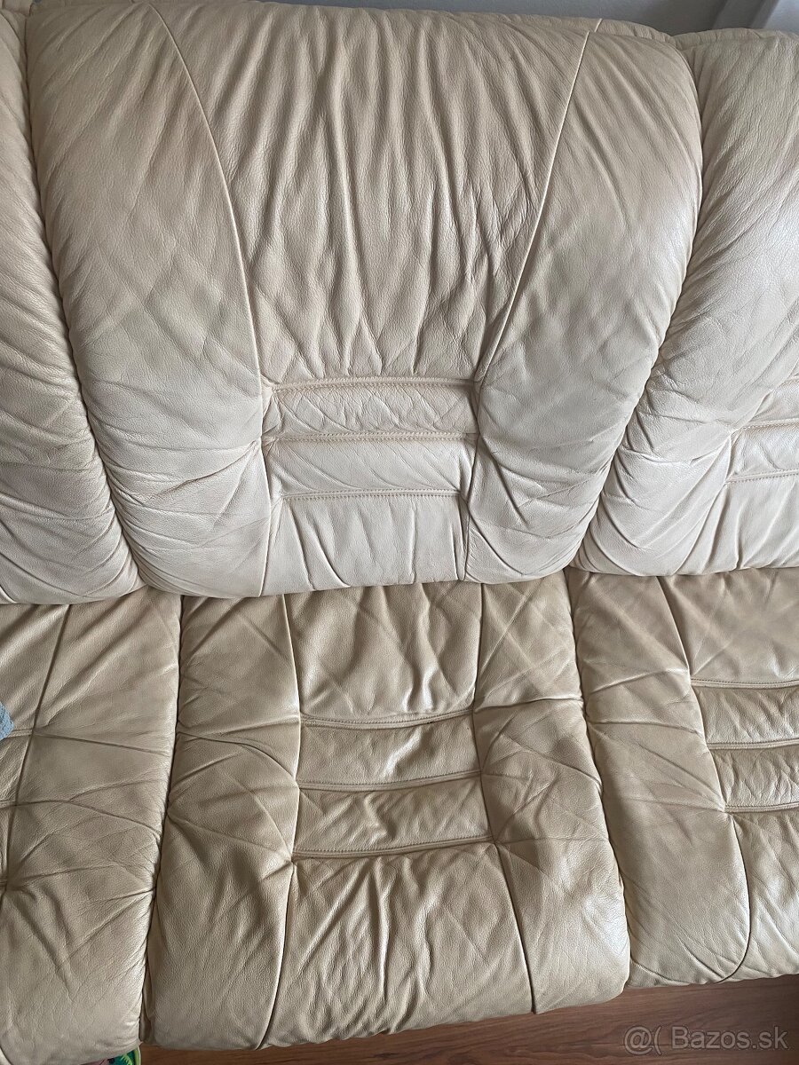 Kožený veľký krémový gauč - 6