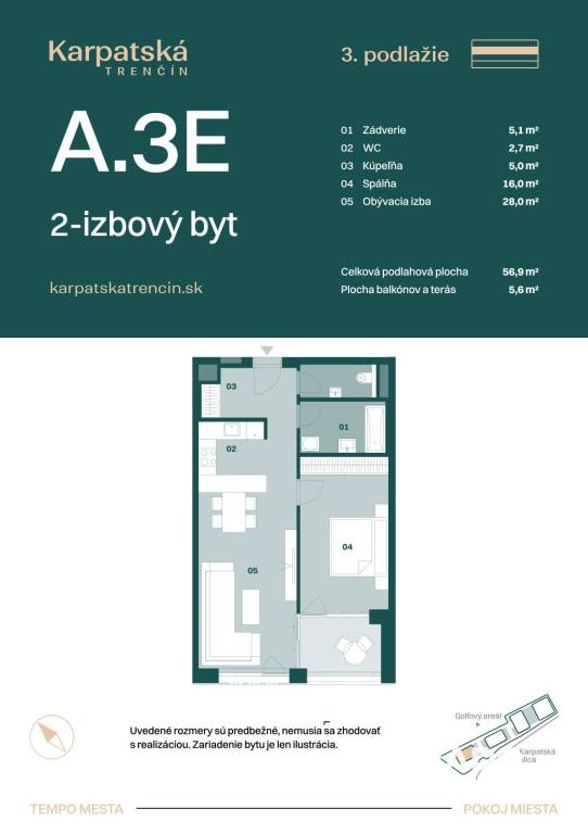 RADO | Rezidencia Karpatská A.3E, 2i byt 56,9m2 s terasou 5, - 6
