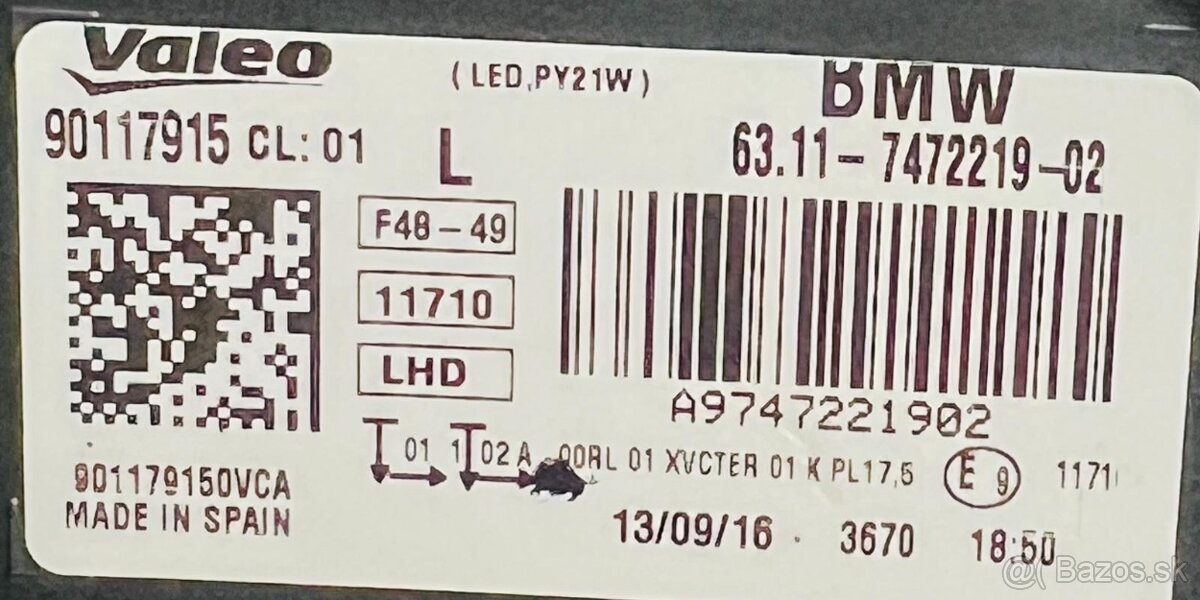 BMW X1 F48 F49 světlo světlomet 7472219 - 6