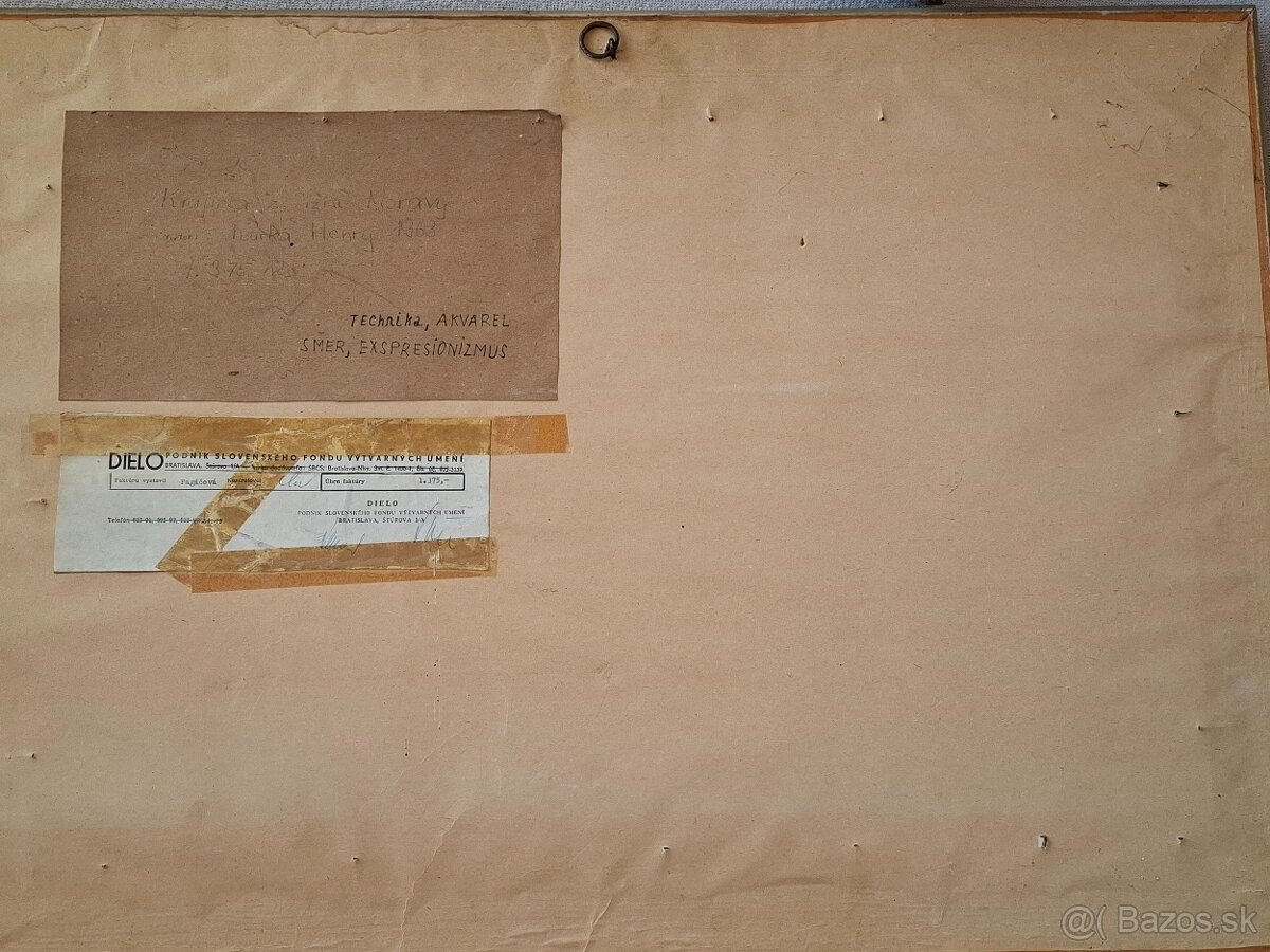 Predám starý obraz Krajina z jižní Moravy akvarel - 6