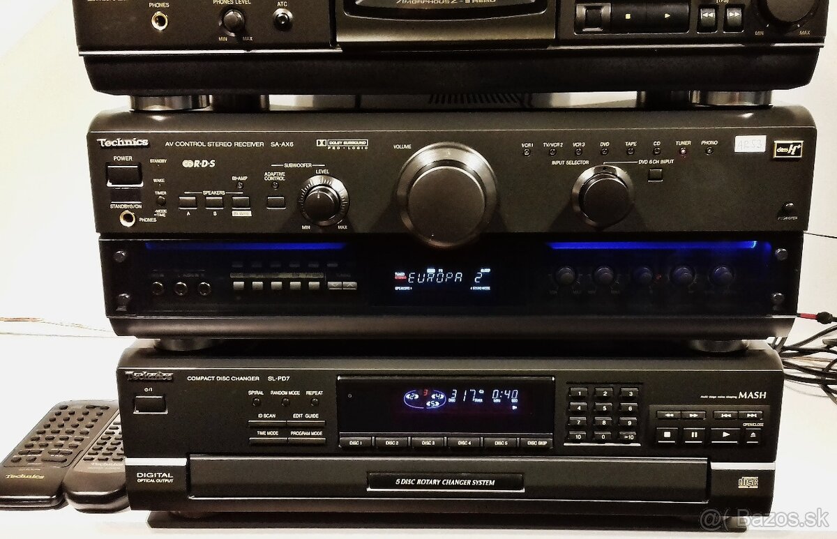 Zostava TECHNICS gramofon, tape deck, receiver, 5x CD = X03 - 6