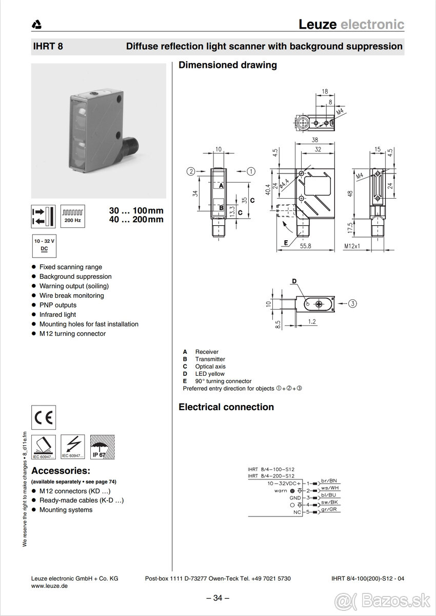 Senzor Leuze IHRT 8/4-100-S12 - 6