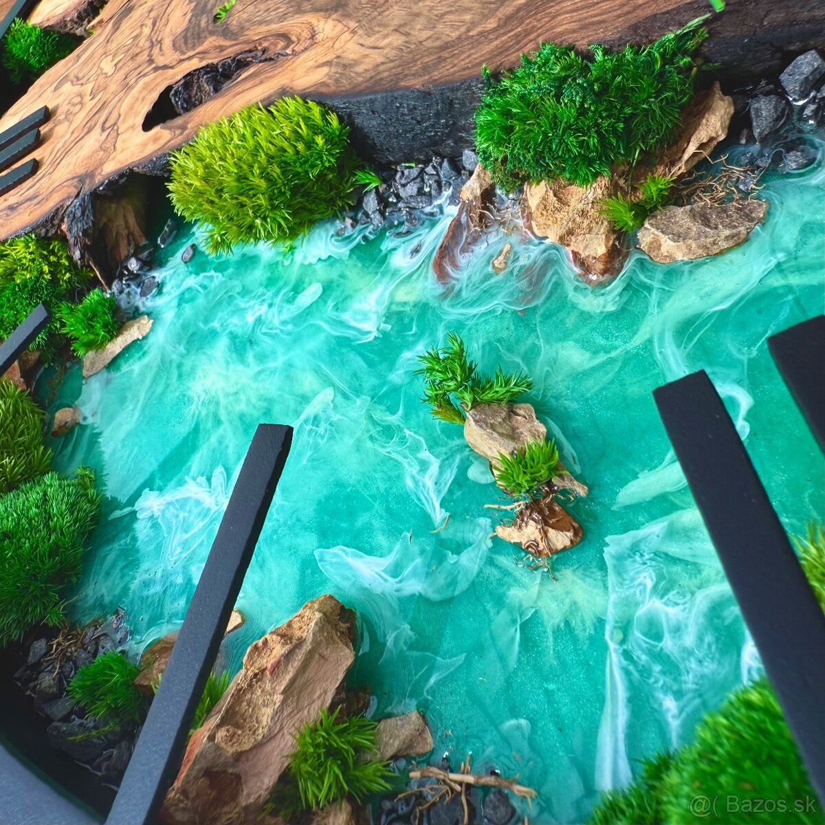 Machove hodiny 50cm drevene hodiny s epoxidom a machom - 6