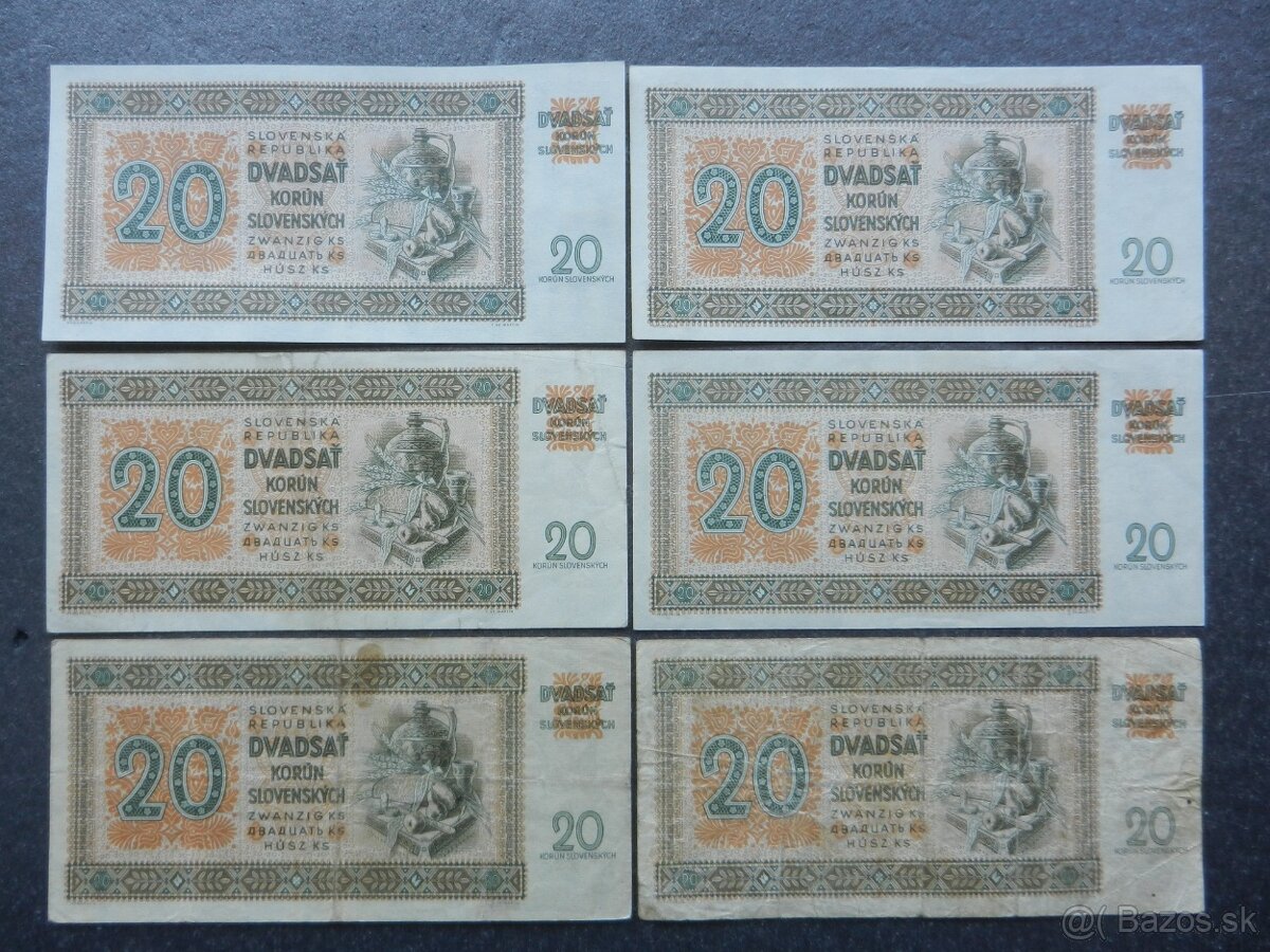Bankovky slovenský štát nep. a perf. 6 - 6