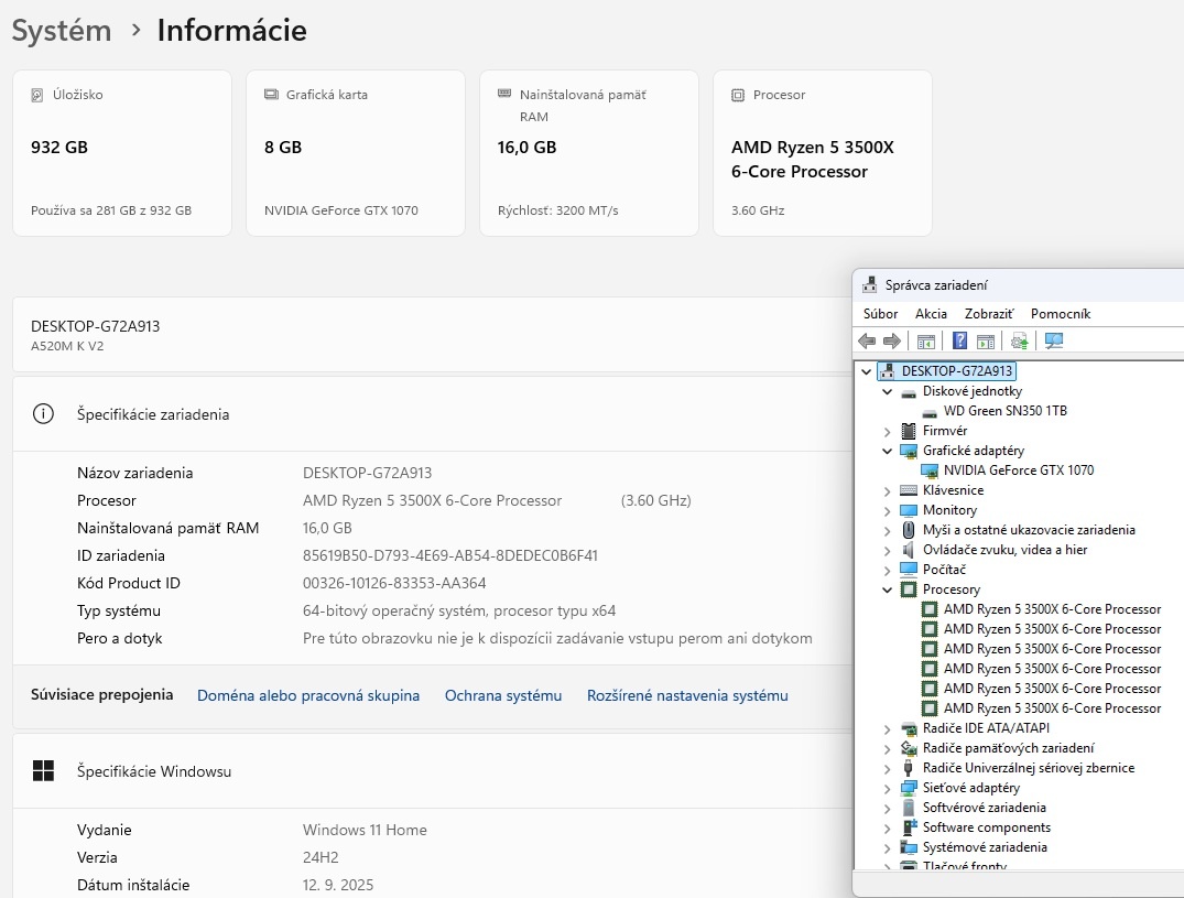 Herný PC,Ryzen 5 3500X,GTX 1070 8GB,16GB RAM,M.2 - 6