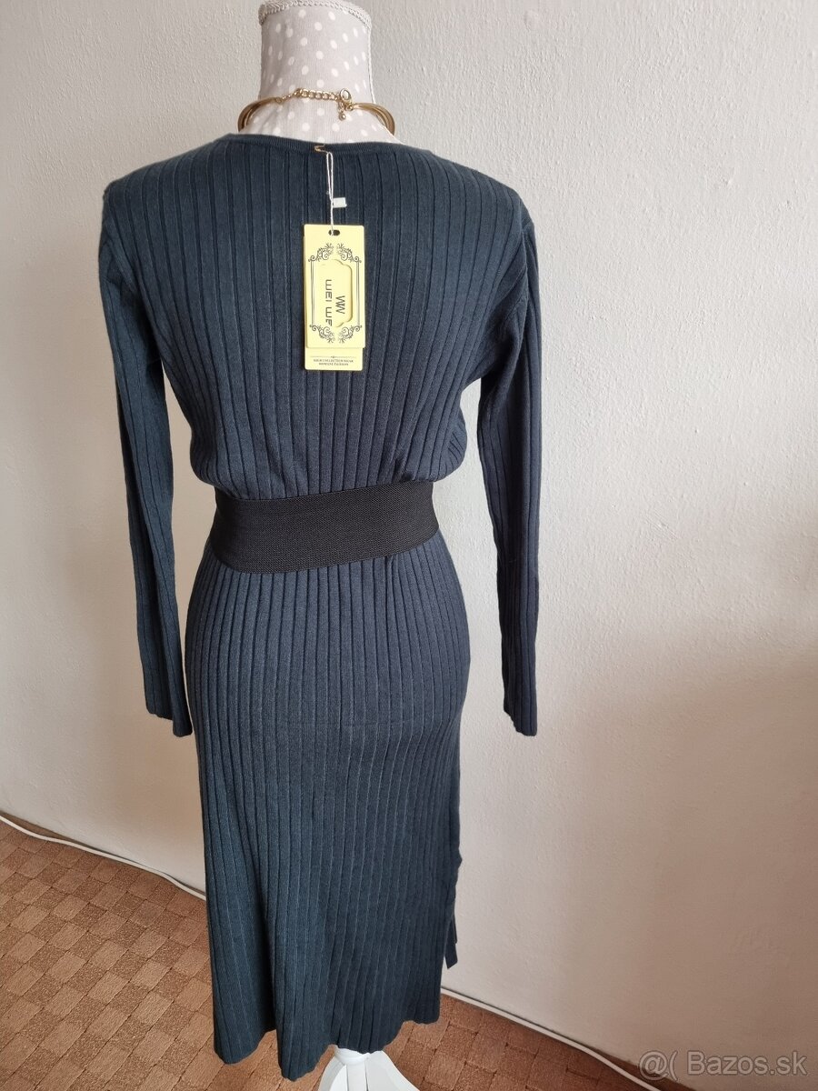 nové fľaškovozelené pletené šaty bez opasku M/L - 6