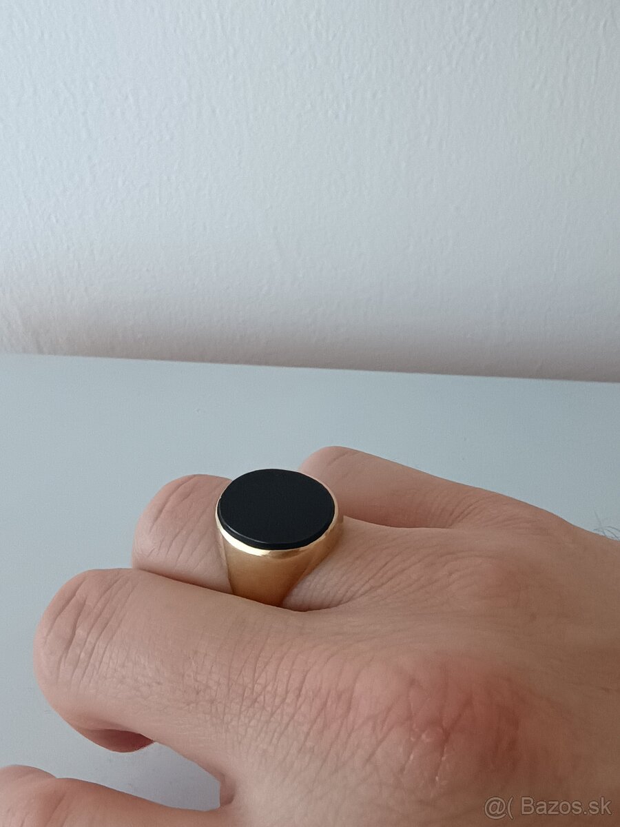 Pánsky zlatý prsten s ónyxom - 6