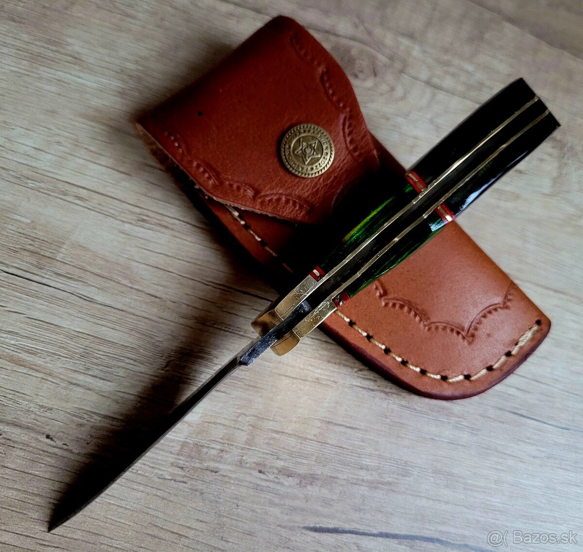 nový kapesní Damaškový nôž handmade + pouzdro A+ - 6