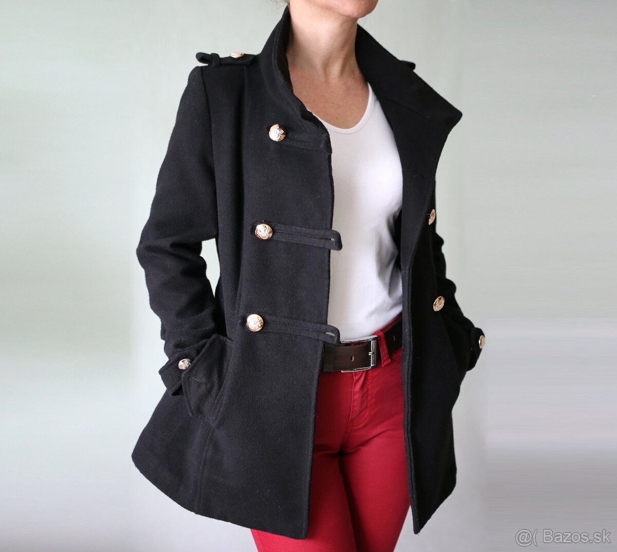 Krátky čierny kabát - 70% vlna veľ. S - 6