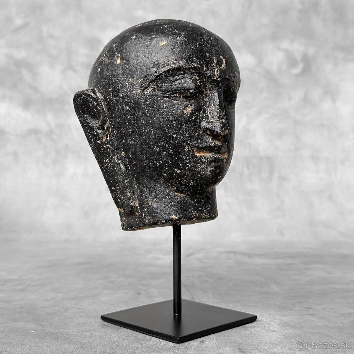 Ručne vyrezávaná lávová hlava Budhu z Jávy na stojane - 6