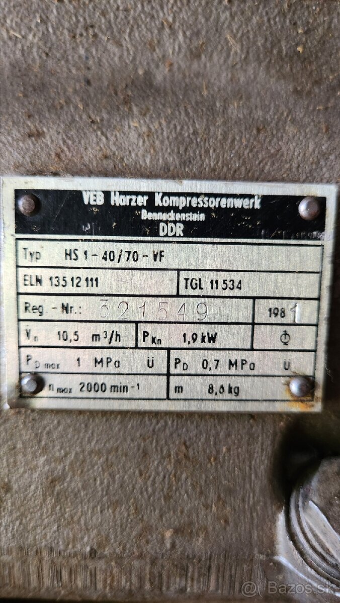 VEB Harzer Kompressorenwerk HS 1-40/70 - 6