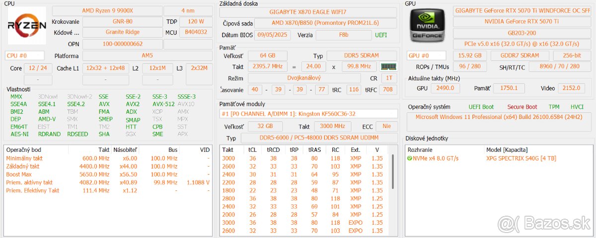 Herný PC Ryzen 9 9900X, RTX 5070Ti, 64GB RAM, 4TB SSD - 6