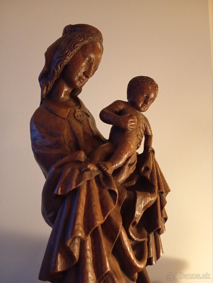 Stará z dreva vyrezávaná Madona s dieťaťom 50 cm - 6