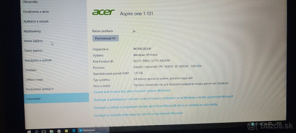 Predám malý notebook Acer - 6