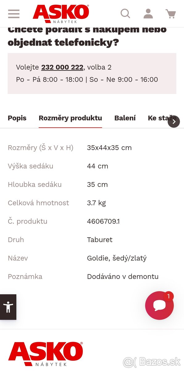 Predám taburetku ASKO Goldie - 6