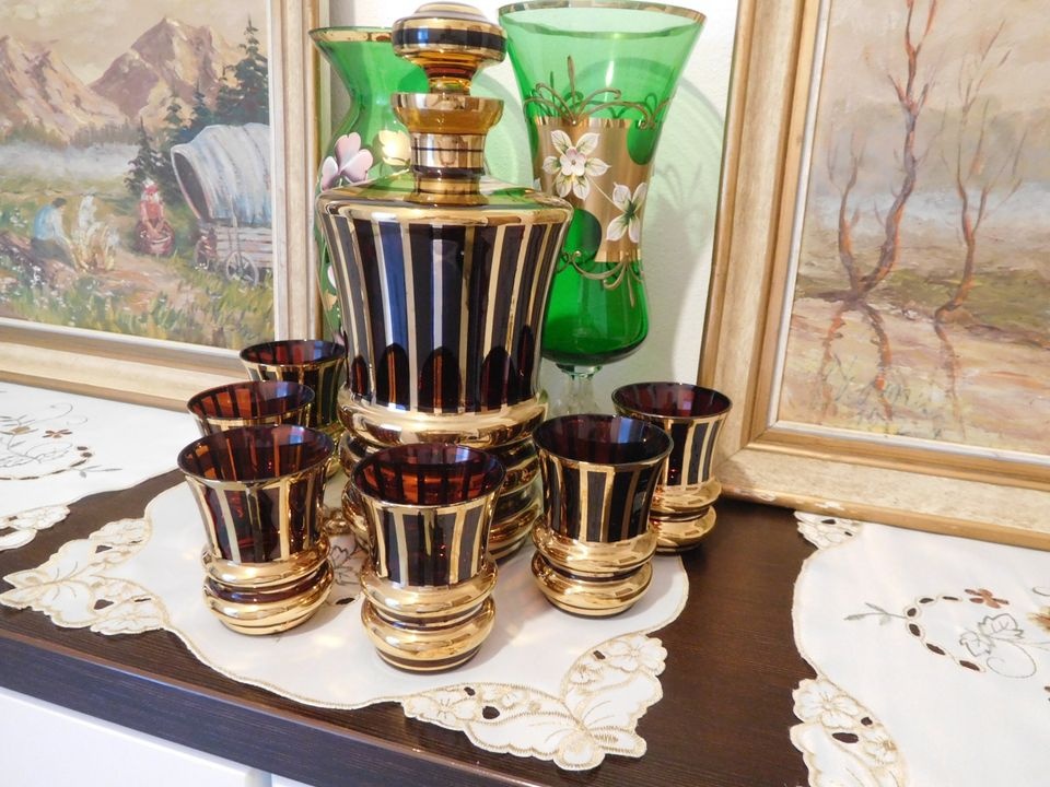 Karafa +6 pohárikou, Borske sklo poháre jubilejné, - 6