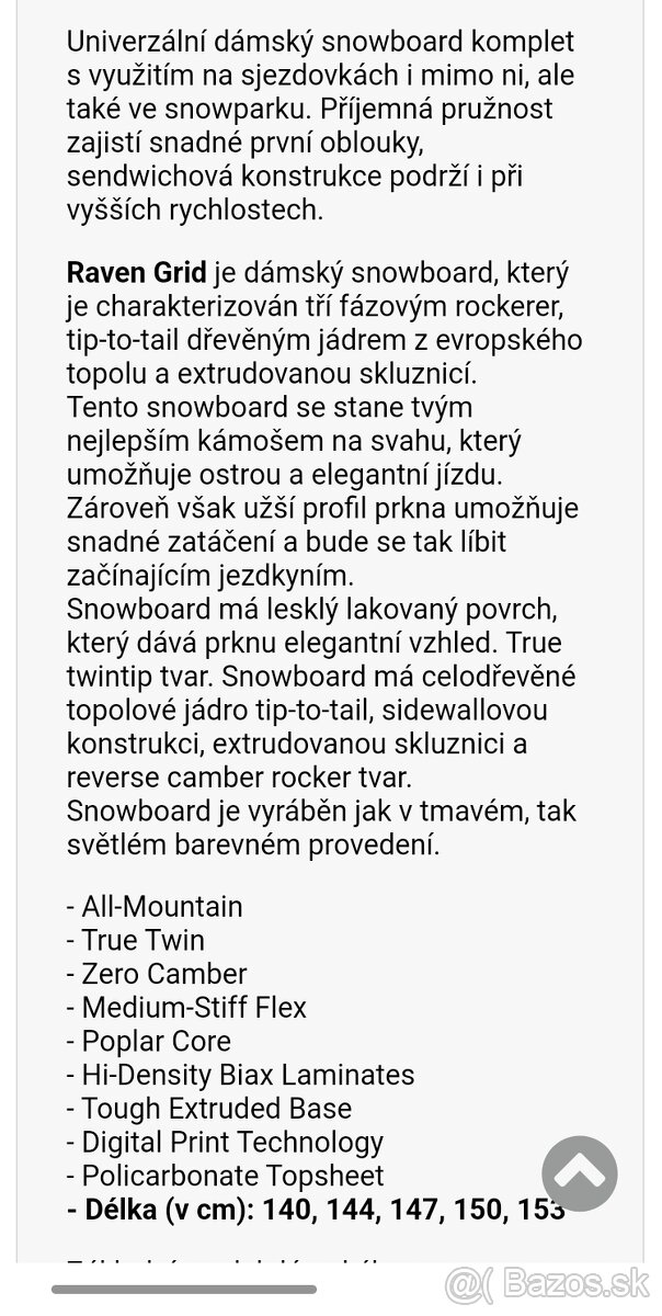 Krasny damsky 150 cm snowboard RAVEN s viazanim - 6