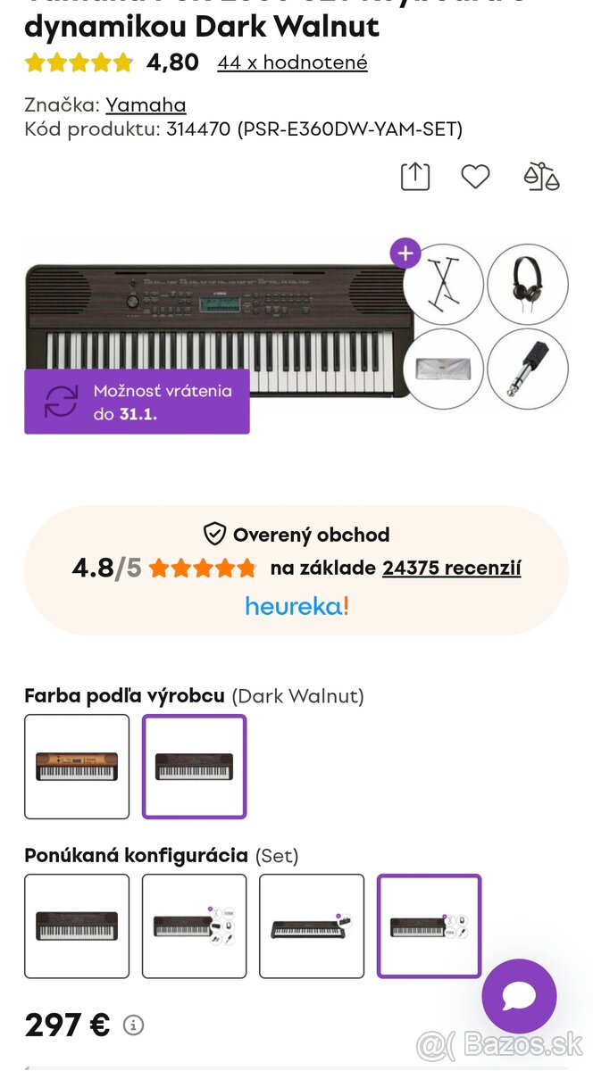 Yamaha PSR E360 SET Keyboard s dynamikou Dark Walnut - 6