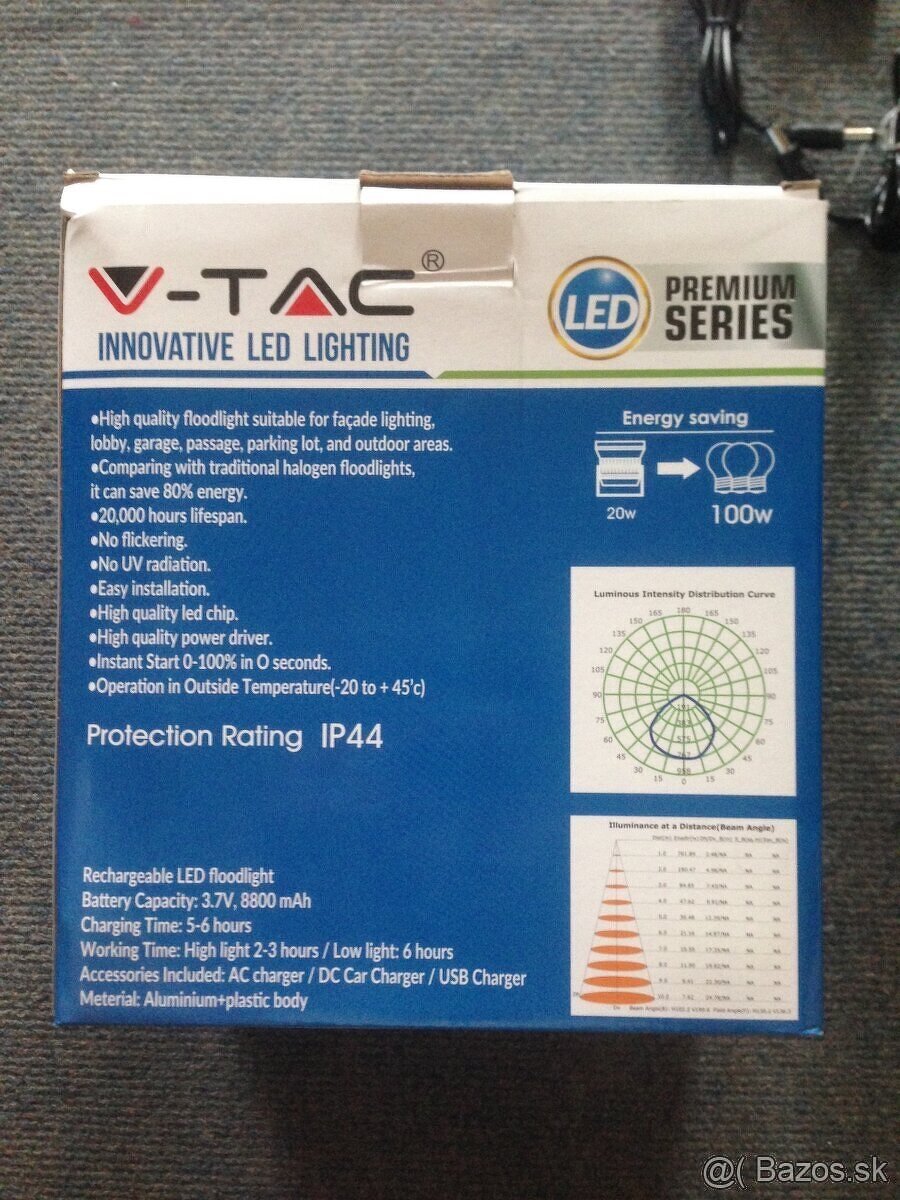 V-TAC - 20W nabijatelny a prenosny LED reflektor (SMD) - 6