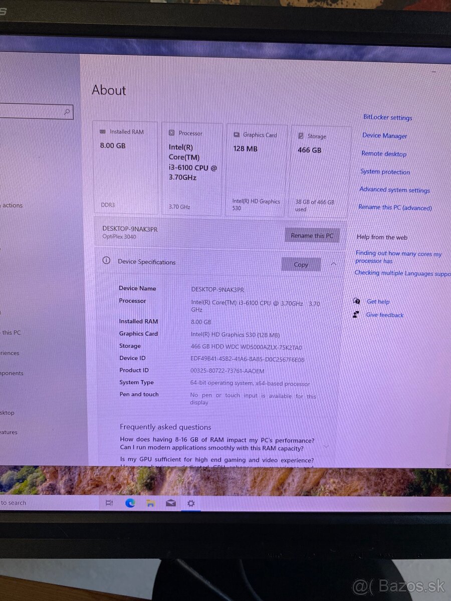 Dell i3 6100,8GB,HD530,HDMI,500GB HDD - 6