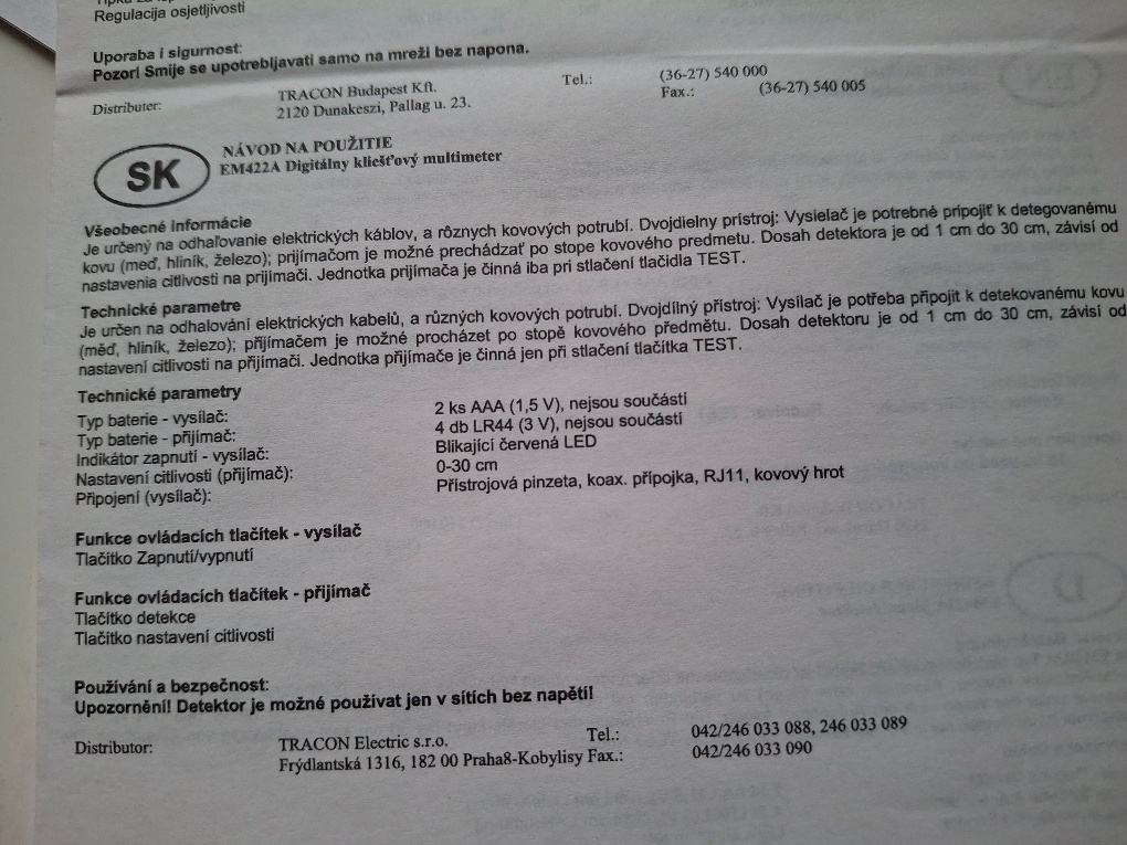 Predám vyhľadávač vodičov a kovových potrubí EM422 - 6