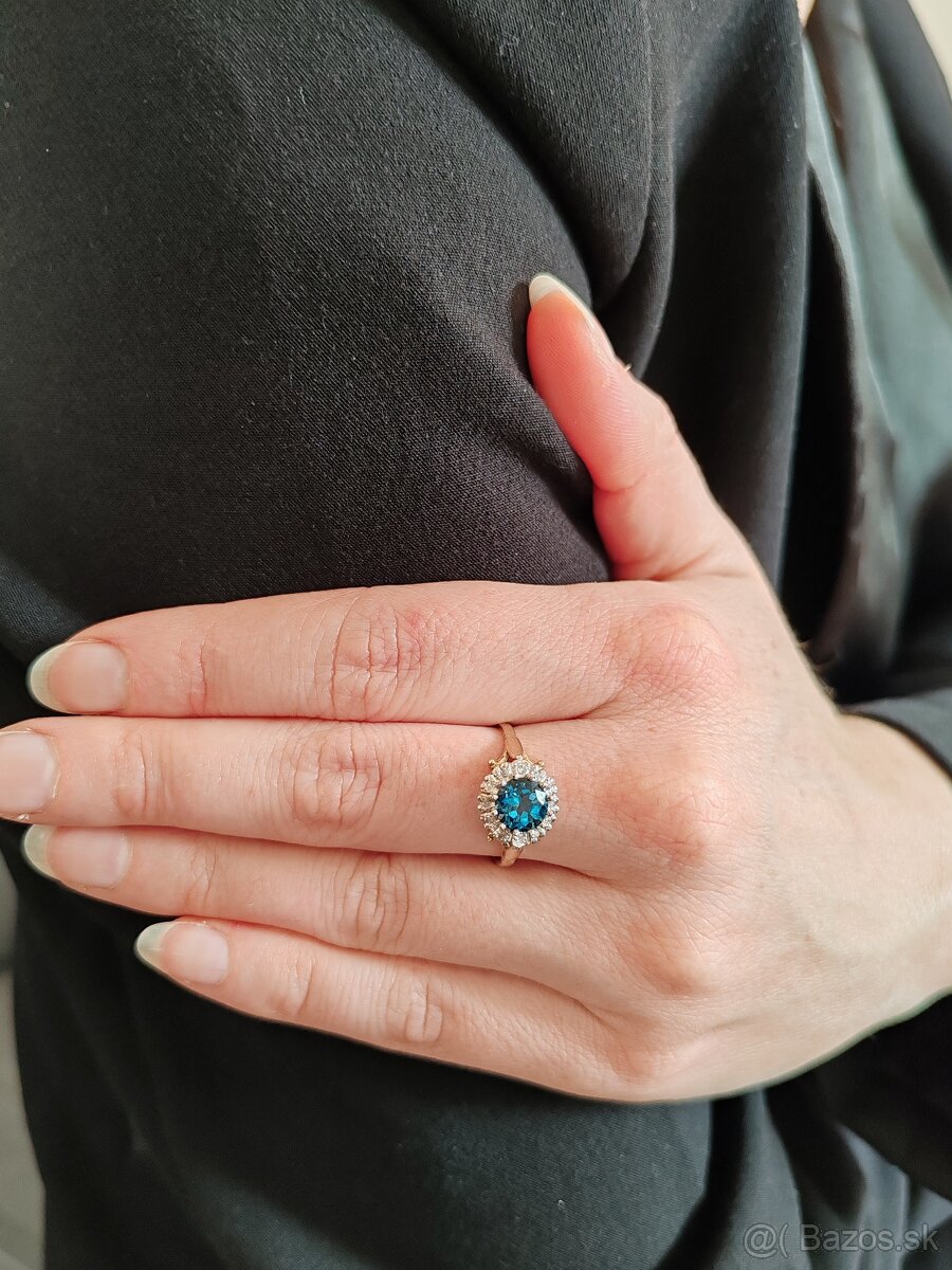 Prsteň z 14k zlata s 1,43ct prírodným Topásom a diamantmi - 6