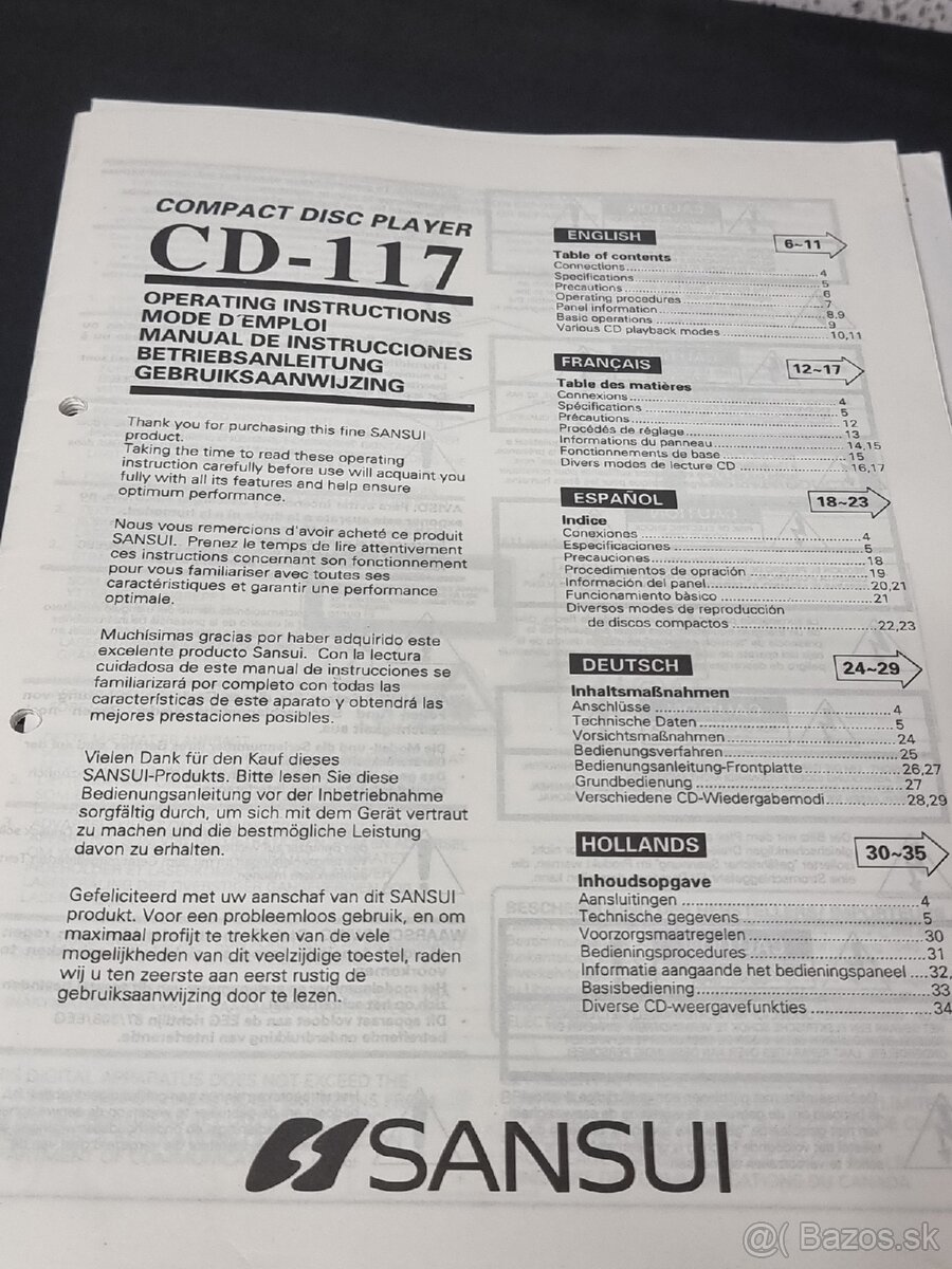 SANSUI CD-117 / COMPACT DISC PLAYER + MANUAL - 6