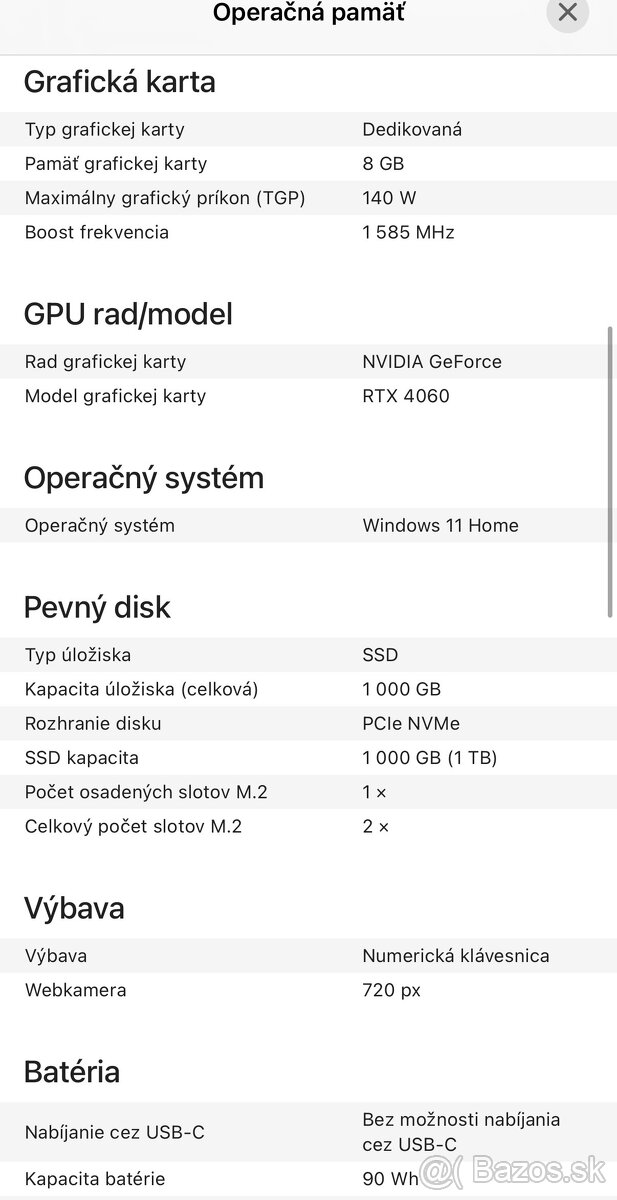 Predám herný notebook Acer Predator Helios Neo 16 Obsidian - 6