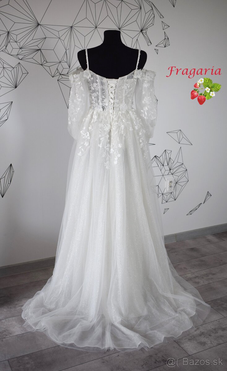 Nové krásne svadobné šaty Fragaria s odnímateľnými rukávmi - 6