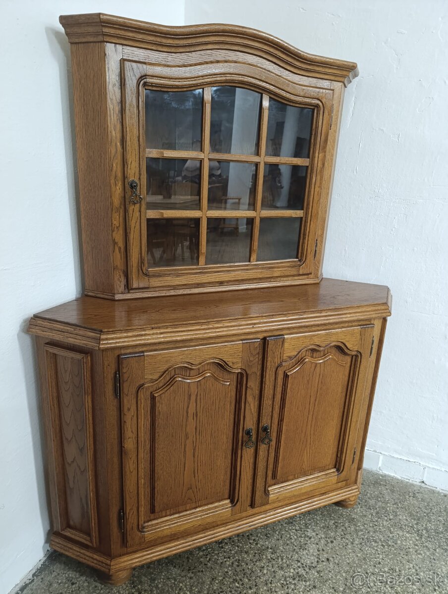Rustikální příborník / rohová komoda + vitrína, masív - 6