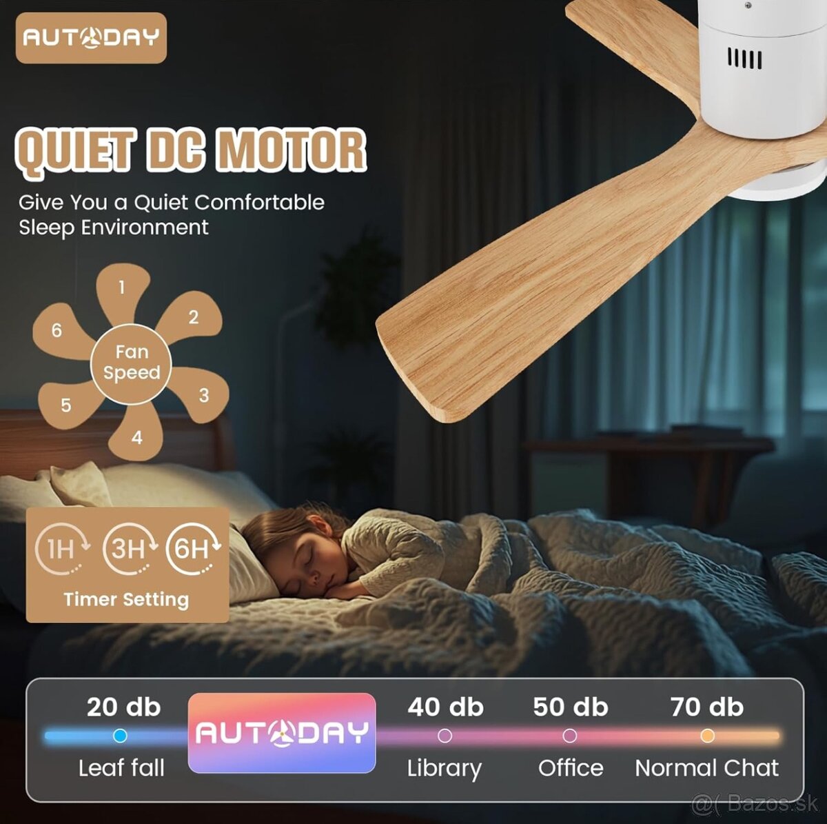 Stropný ventilátor biely s drevom 132 cm vrátane LED - 6