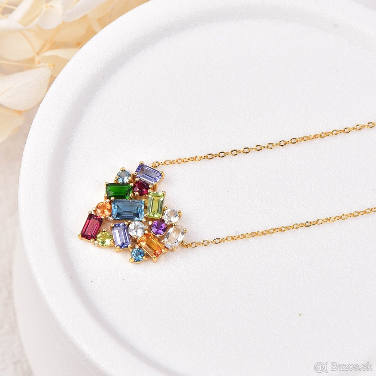 Retiazka s príveskom v tvare srdca s drahokamami - 6