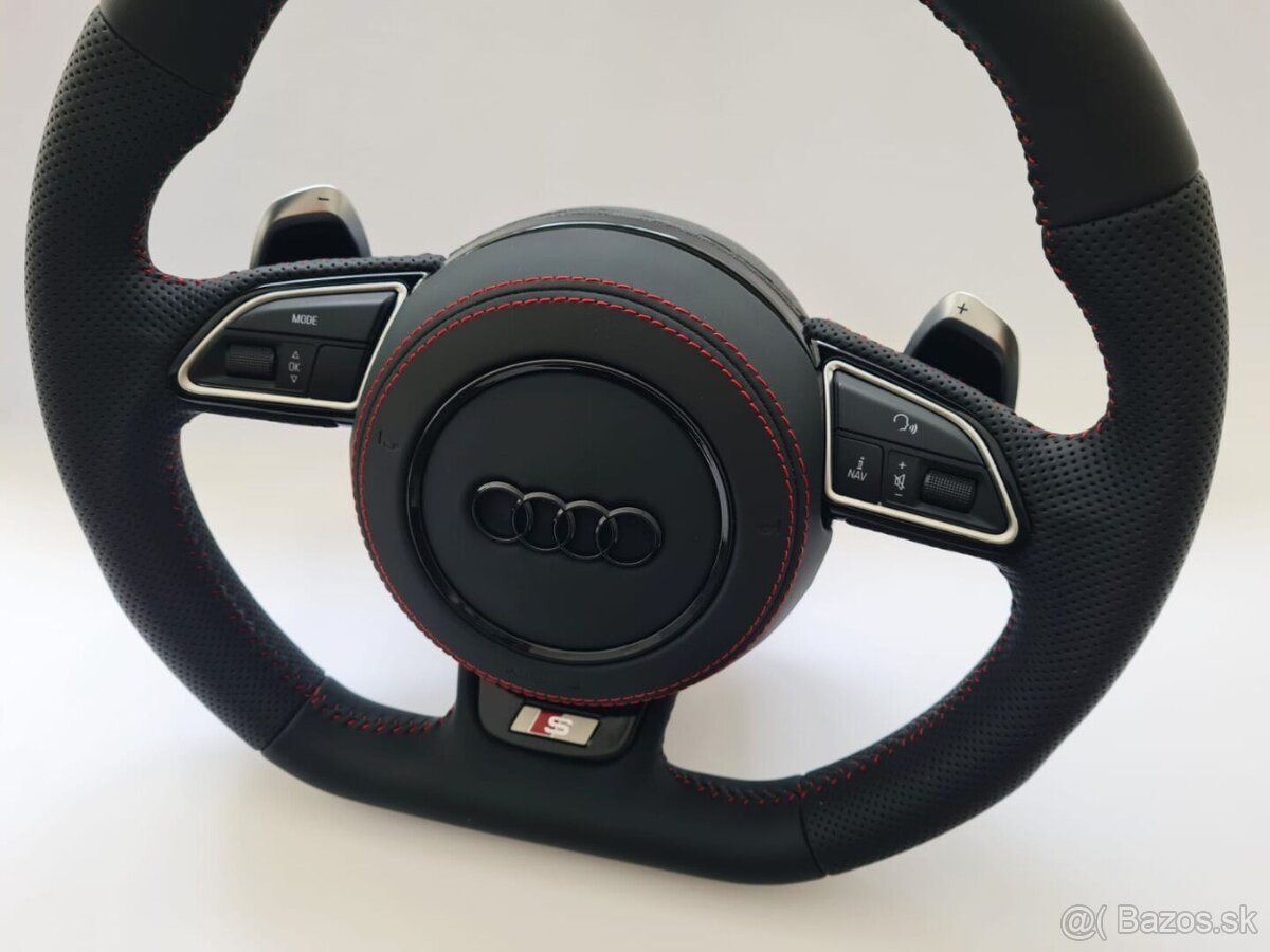 AUDI MULTIFUNKCNY VOLANT S AIRBAGOM A PADLAMI, červená niť - 6