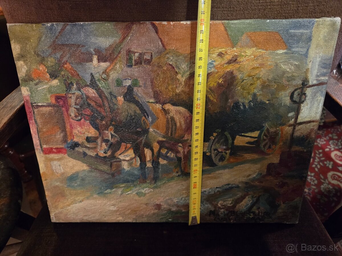 Olejomaľba „Voz so senom“ – Karl Wilhelm Bergmüller - 6