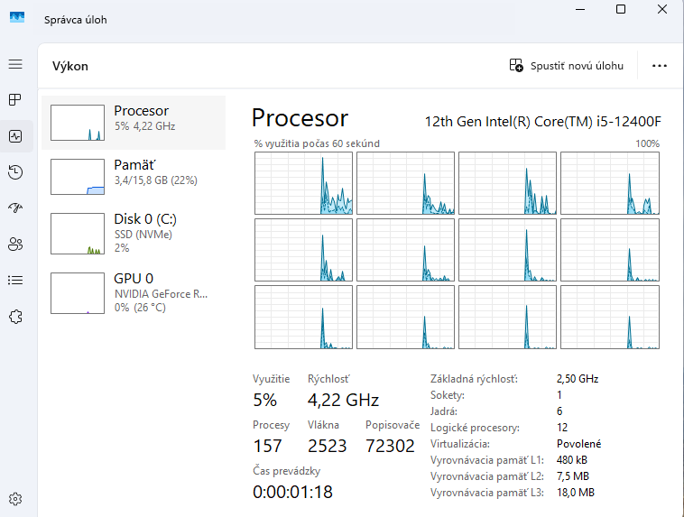 Počítač Intel I5-12400 + Geforce RTX3050 8GB + 1TB m.2SSD - 6